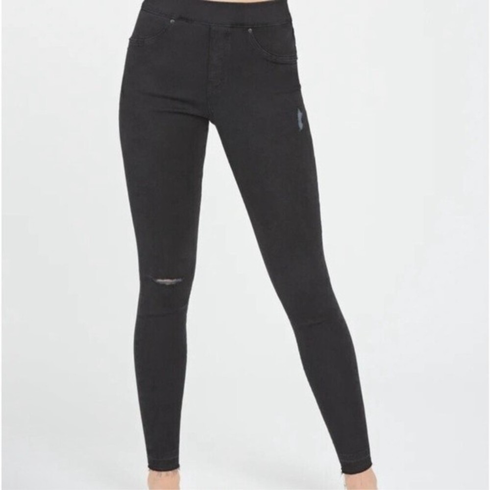 SPANX Distressed Ankle Raw Hem Skinny Jeans/Jeggings Black Size M